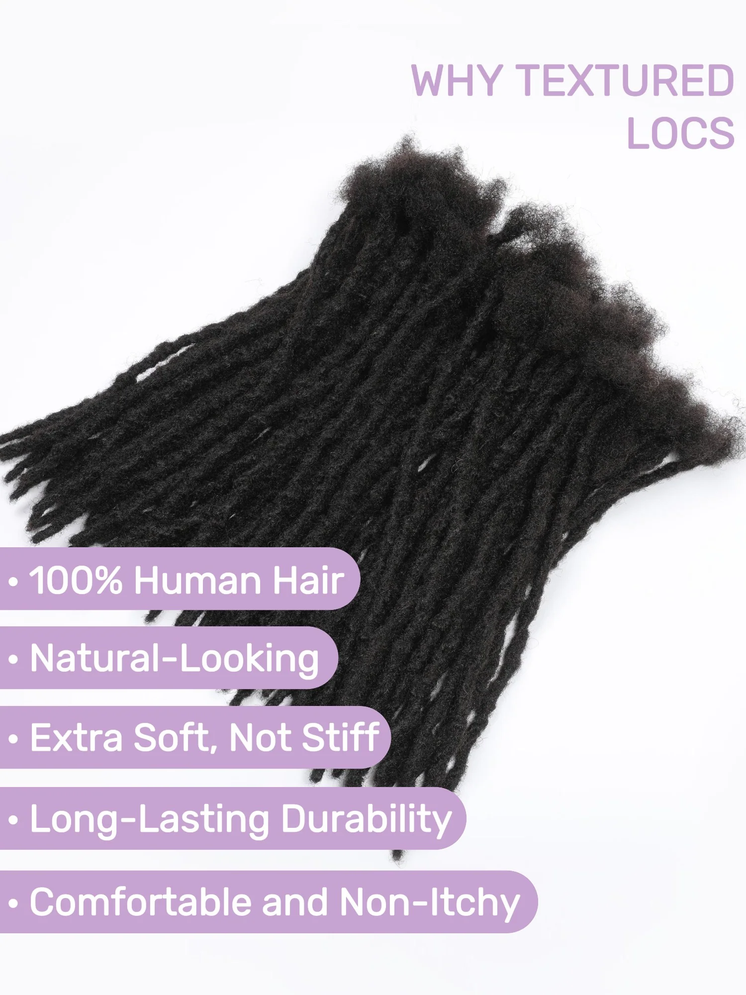 130 Locs Bundle - Anwi Textured Human Hair Loc Extensions, Natural Black - Image 3