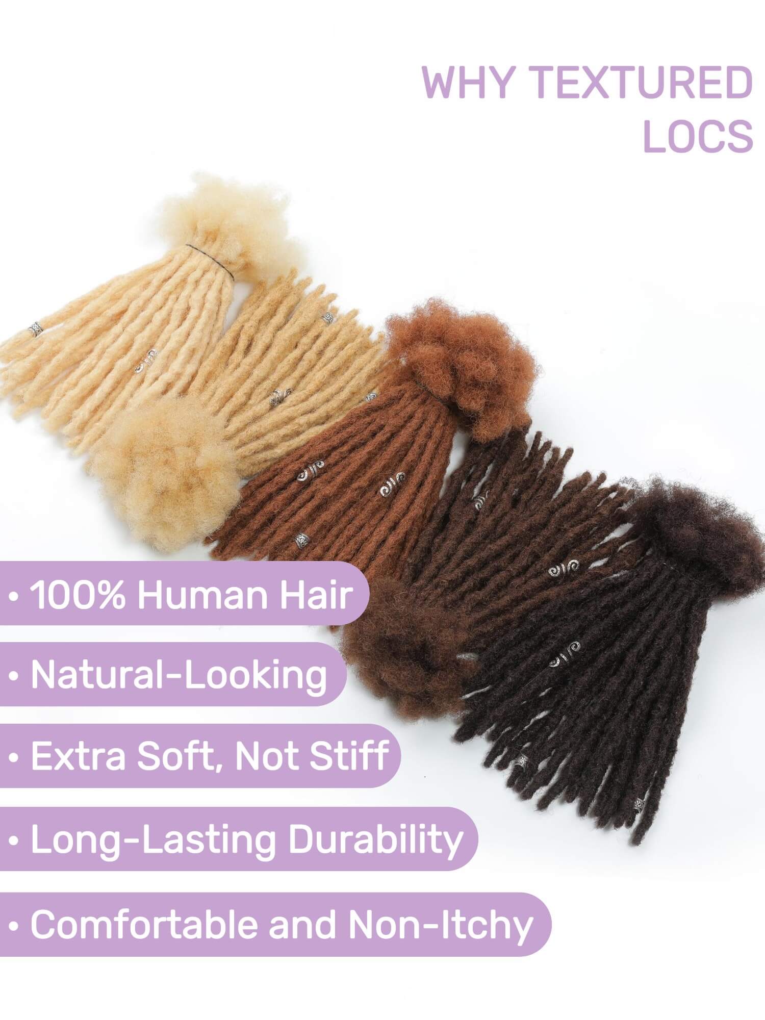 70 Locs Bundle Anwi Textured Interlocked Human Hair Loc Extensions - Colors Available - Image 3