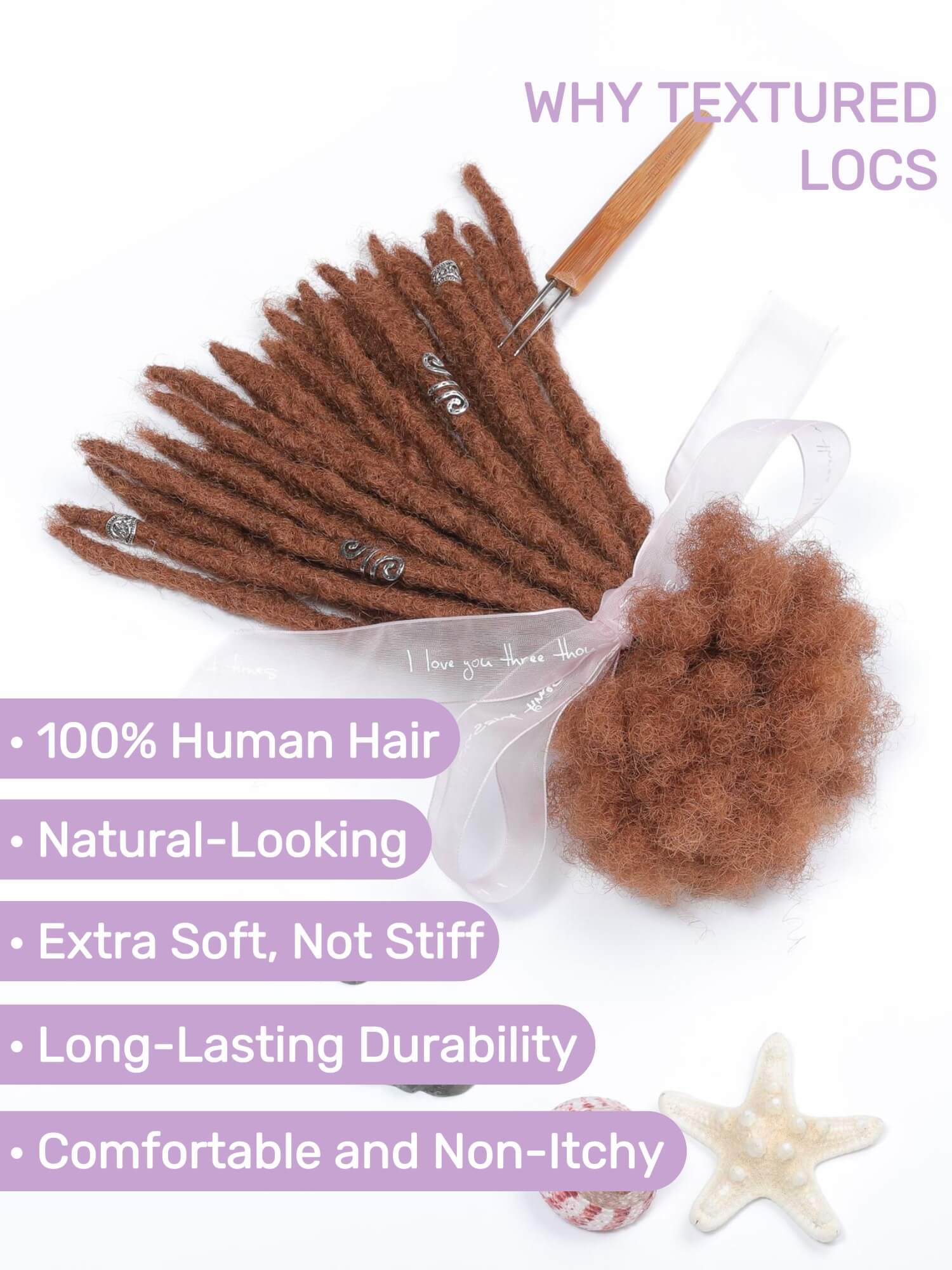 #30 Caramel Brown Color Anwi Textured Human Hair Loc Extensions - Image 3