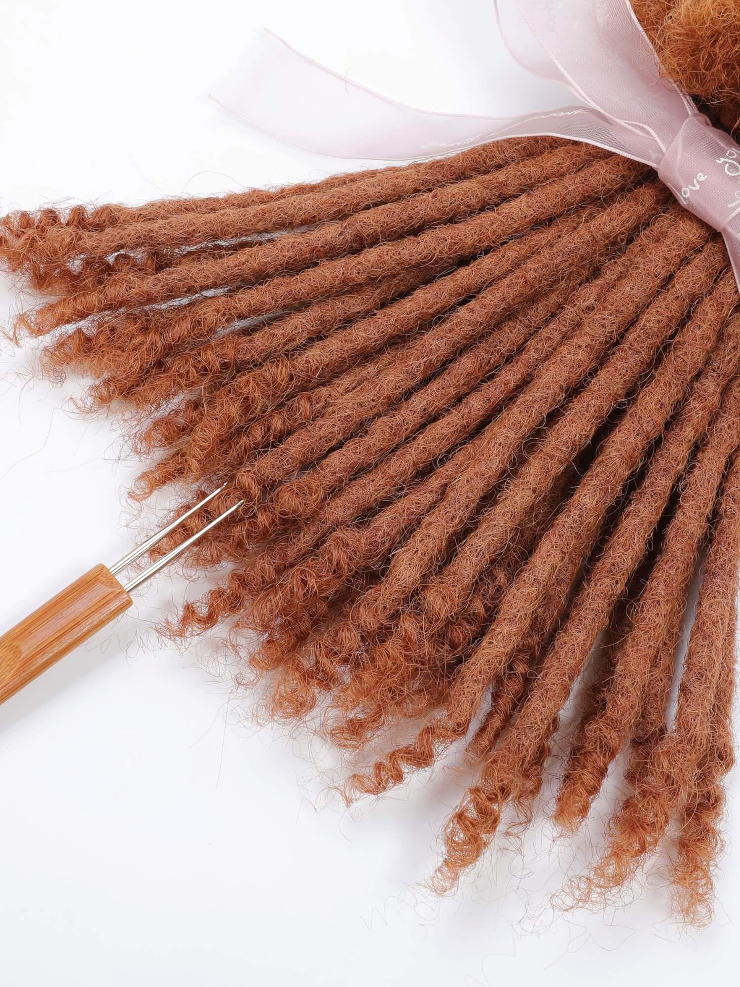 #30 Caramel Brown Standard Human Hair Loc Extensions Curly Tips - Image 6