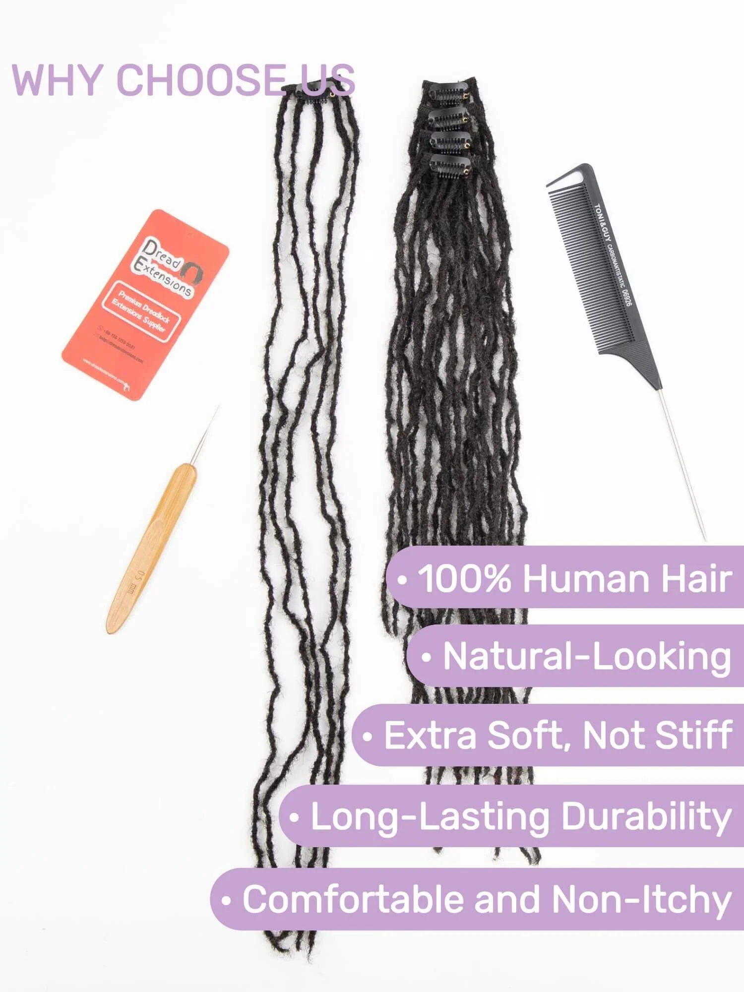 Clip-In Human Hair Loc Extensions 0.2cm Sisterlocks 5 Locs Per Clip Extensions - Image 3