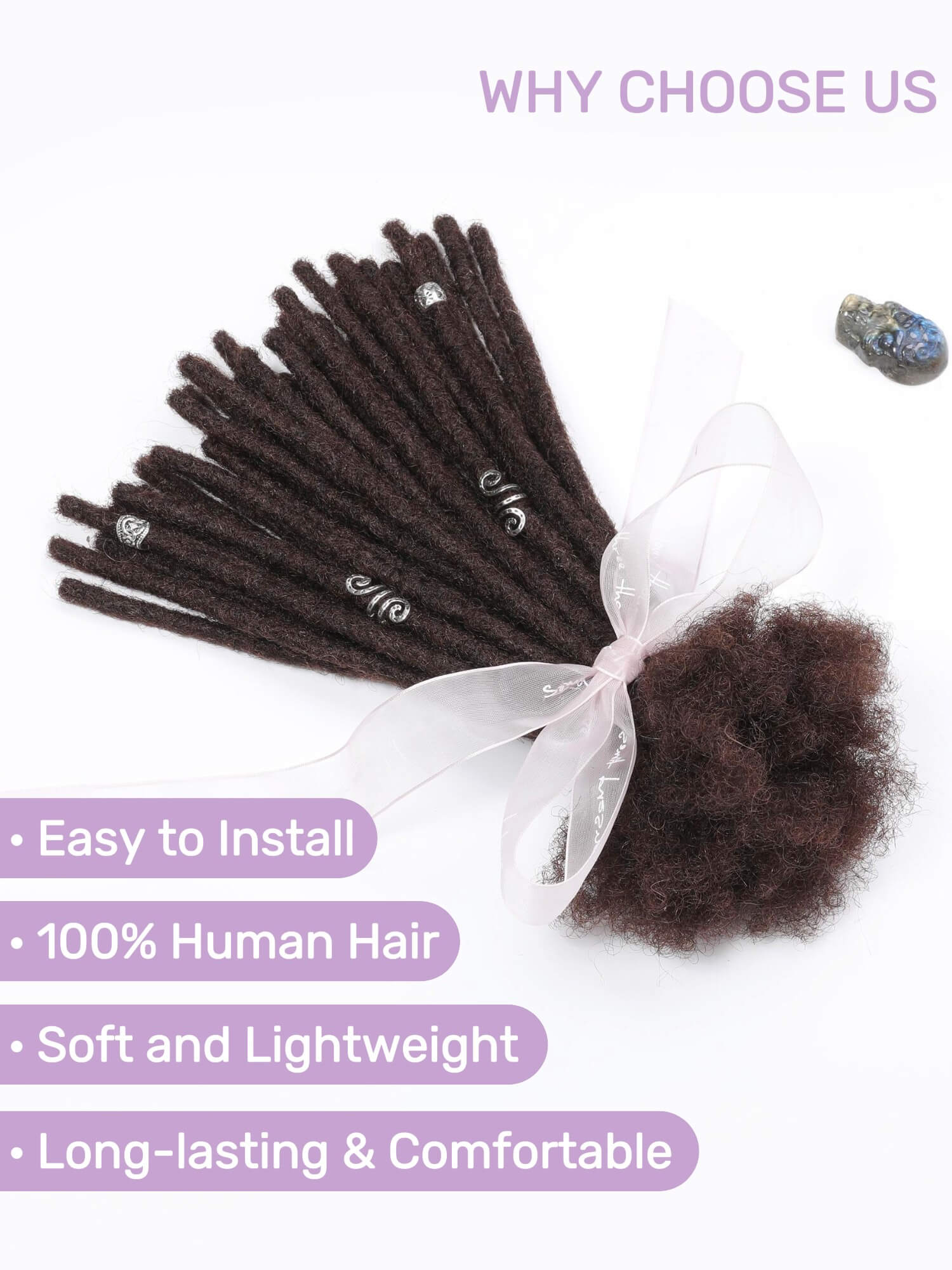 #2 Dark Brown Color Standard Human Hair Loc Extensions - Image 2