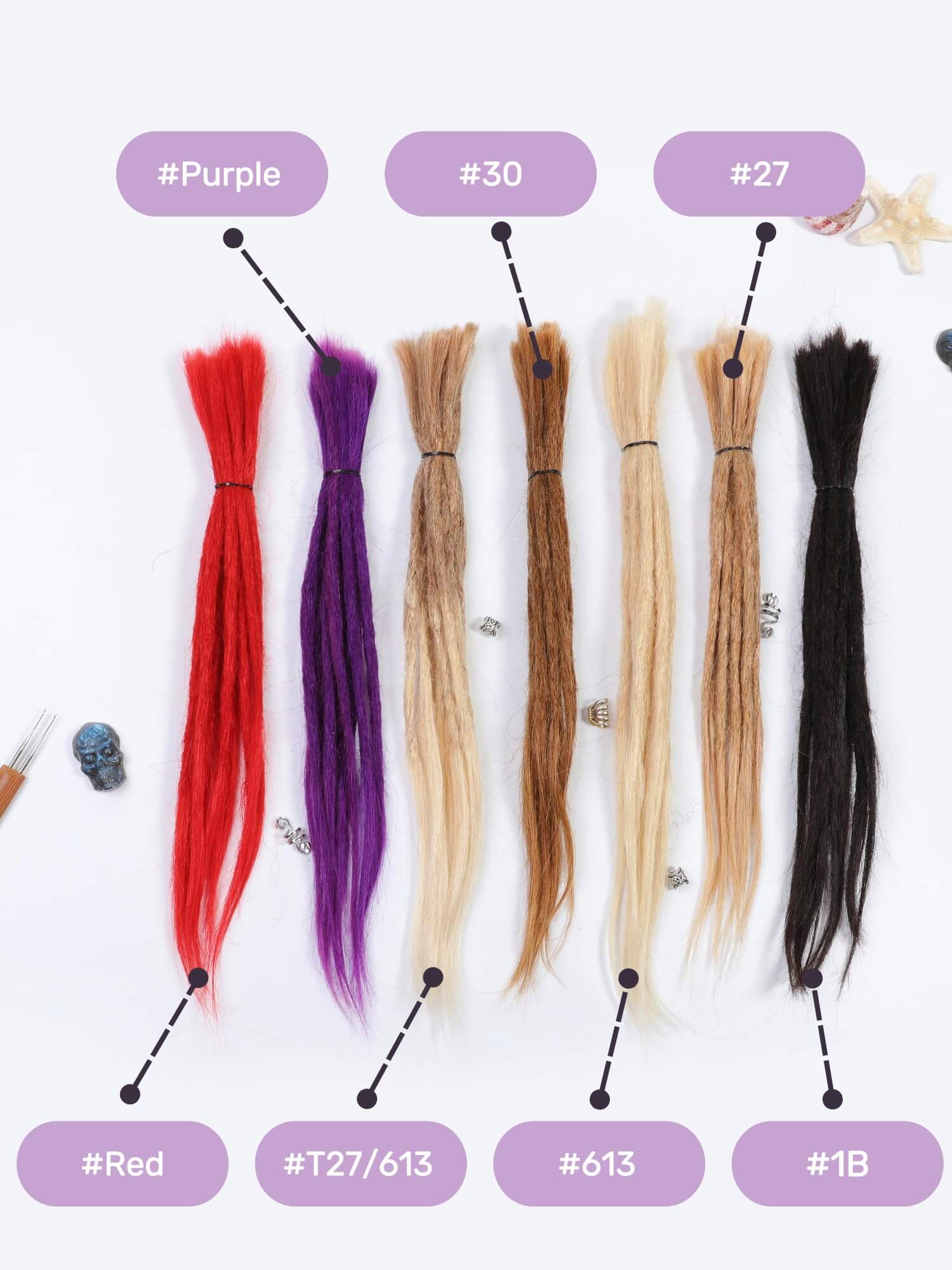 Human Hair Dreadlock Extensions Single Ends Straight Hair 10 Dreads - Image 4