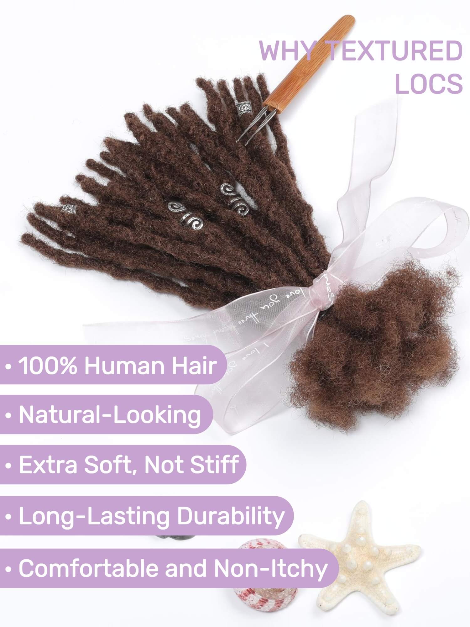 #4 Medium Brown Color Anwi Textured Human Hair Loc Extensions - Image 3