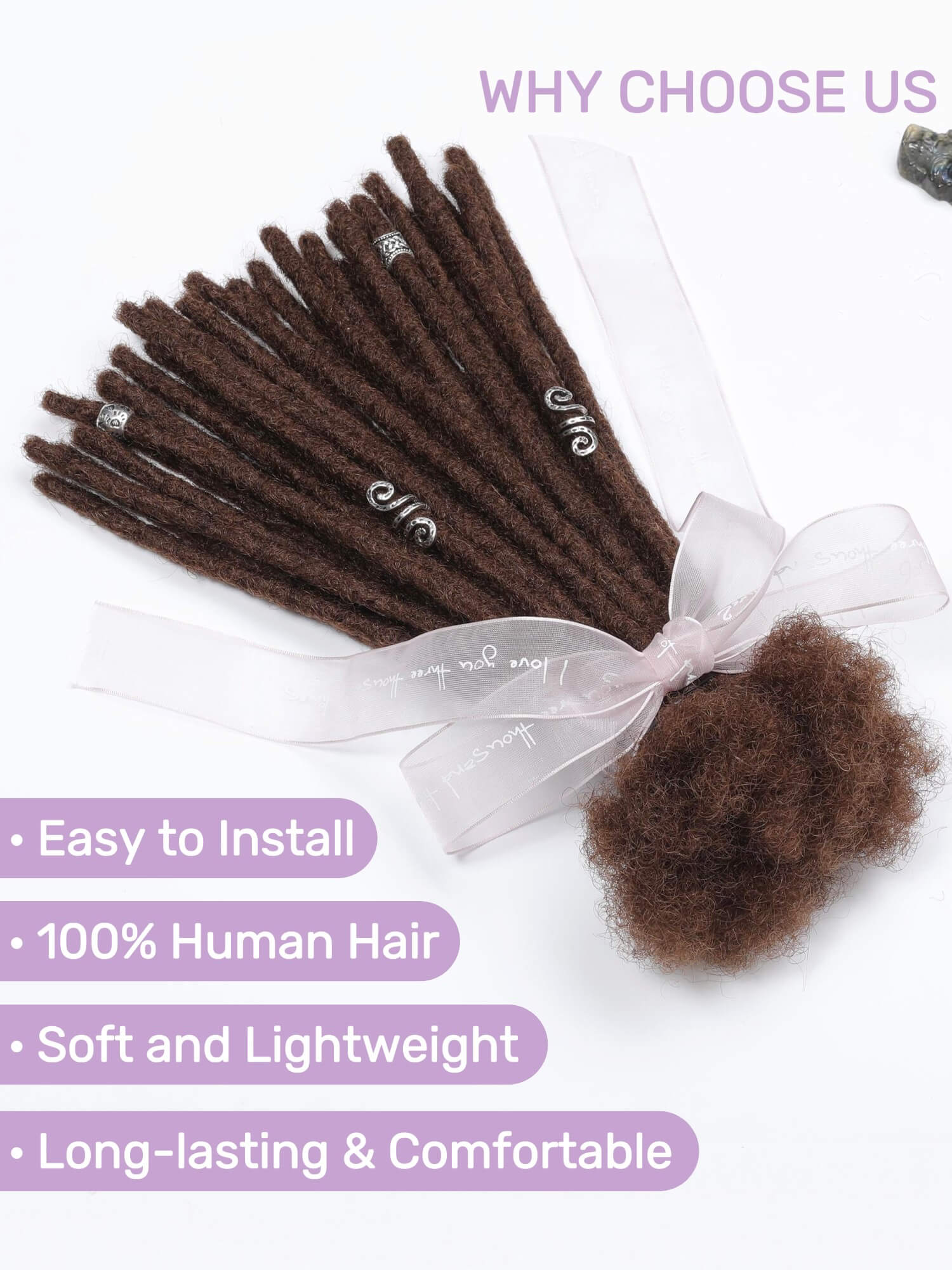 #4 Medium Brown Color Standard Human Hair Loc Extensions - Image 2