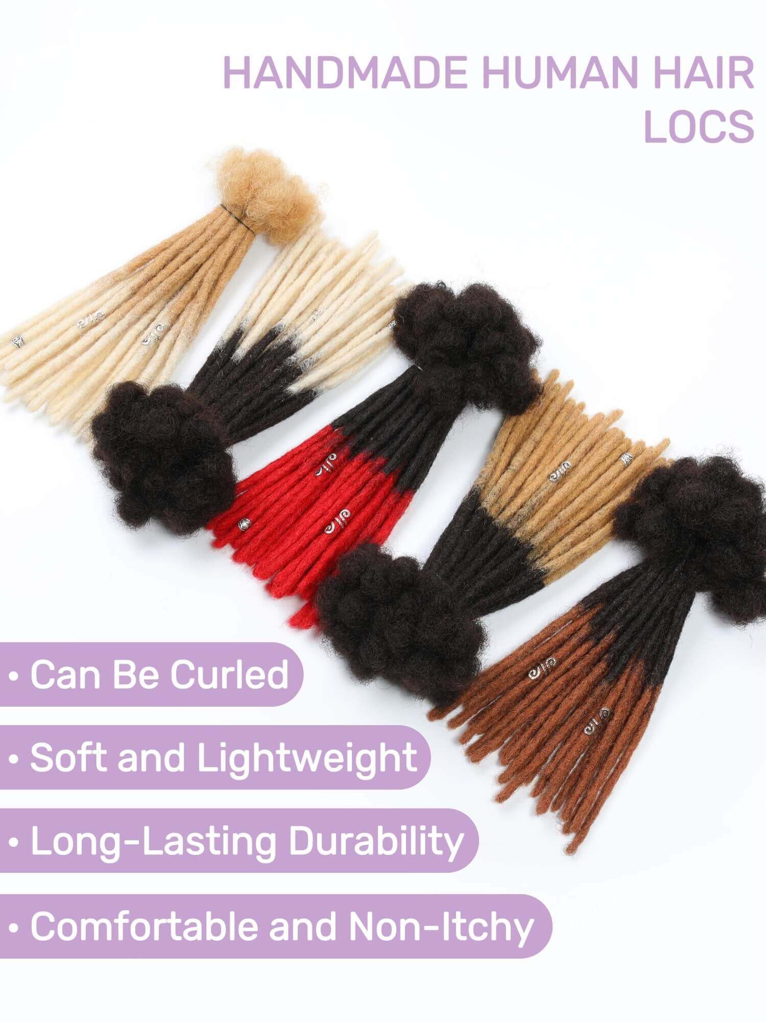 70 Locs Bundle Ombre Standard Human Hair Dreadlock Extensions - Colors Available - Image 3
