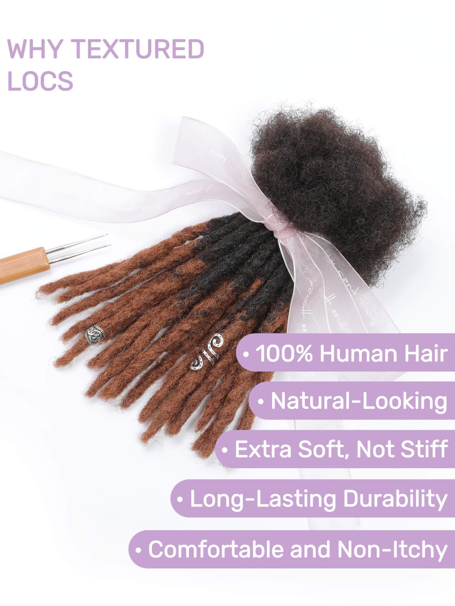 Ombre T1B/30 Honey Tips Anwi Textured Human Hair Loc Extensions - Image 3
