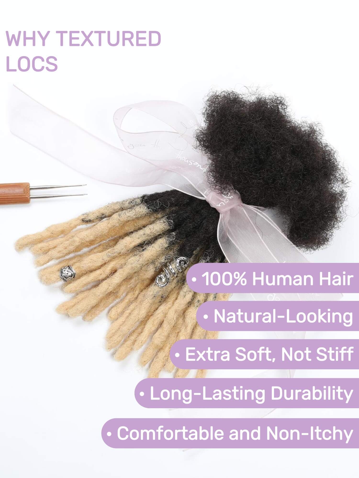 Ombre T1B/613 Blonde Tips Anwi Textured Human Hair Loc Extensions - Image 3
