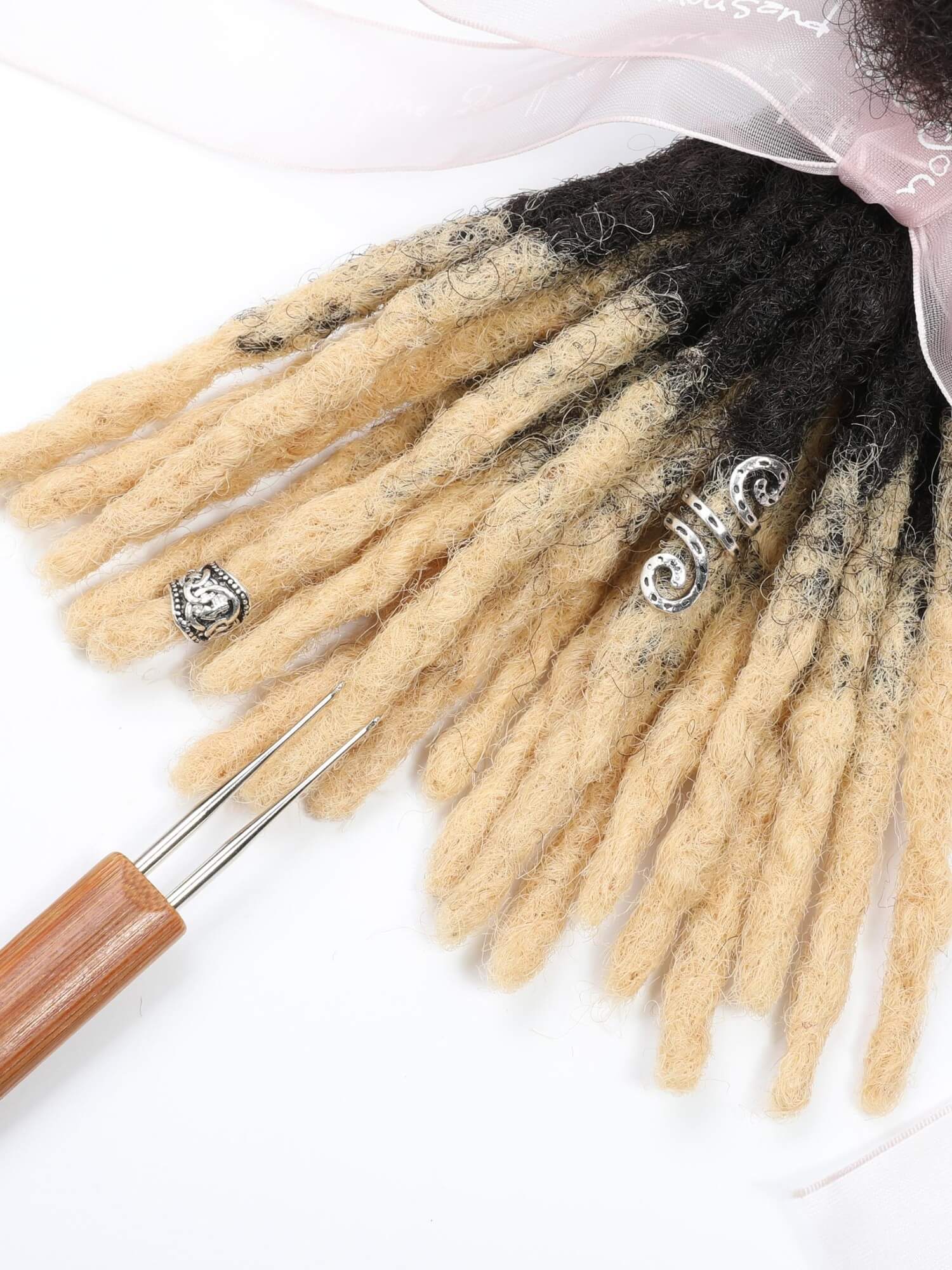 Ombre T1B/613 Blonde Tips Anwi Textured Human Hair Loc Extensions - Image 7
