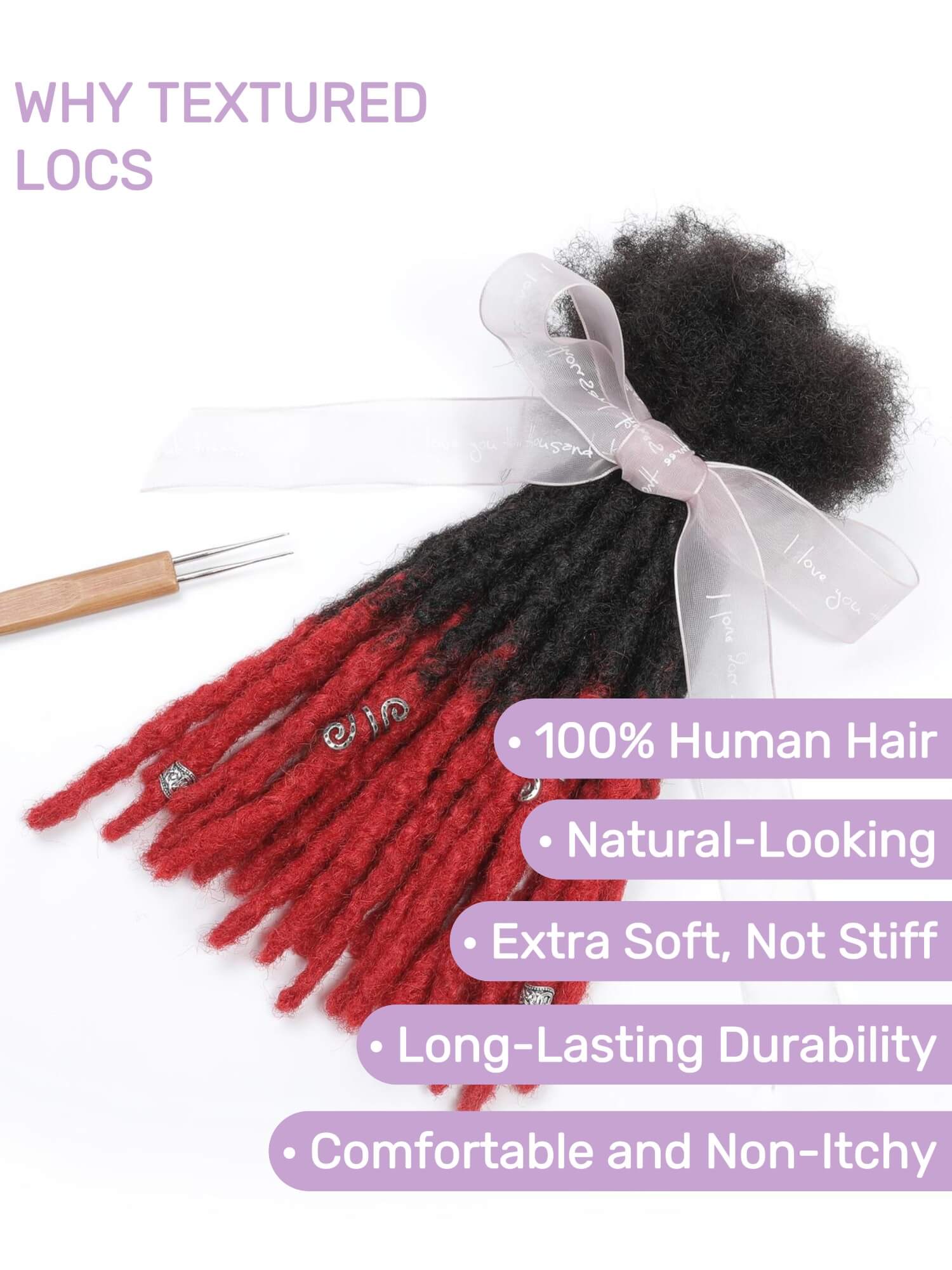 Ombre T1B/Red Tips Anwi Textured Human Hair Loc Extensions - Image 3
