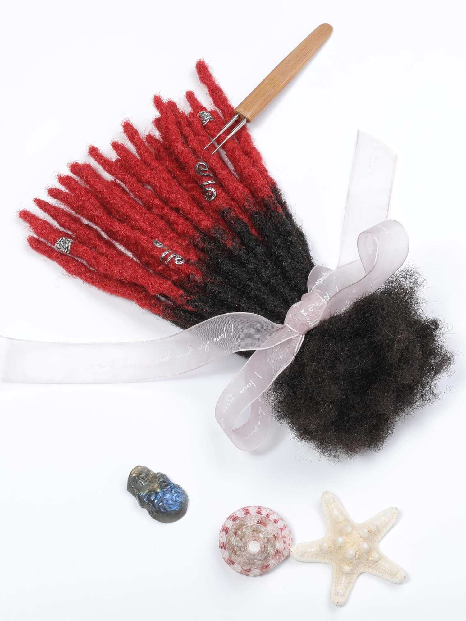 Ombre T1B/Red Tips Anwi Textured Human Hair Loc Extensions - Image 6
