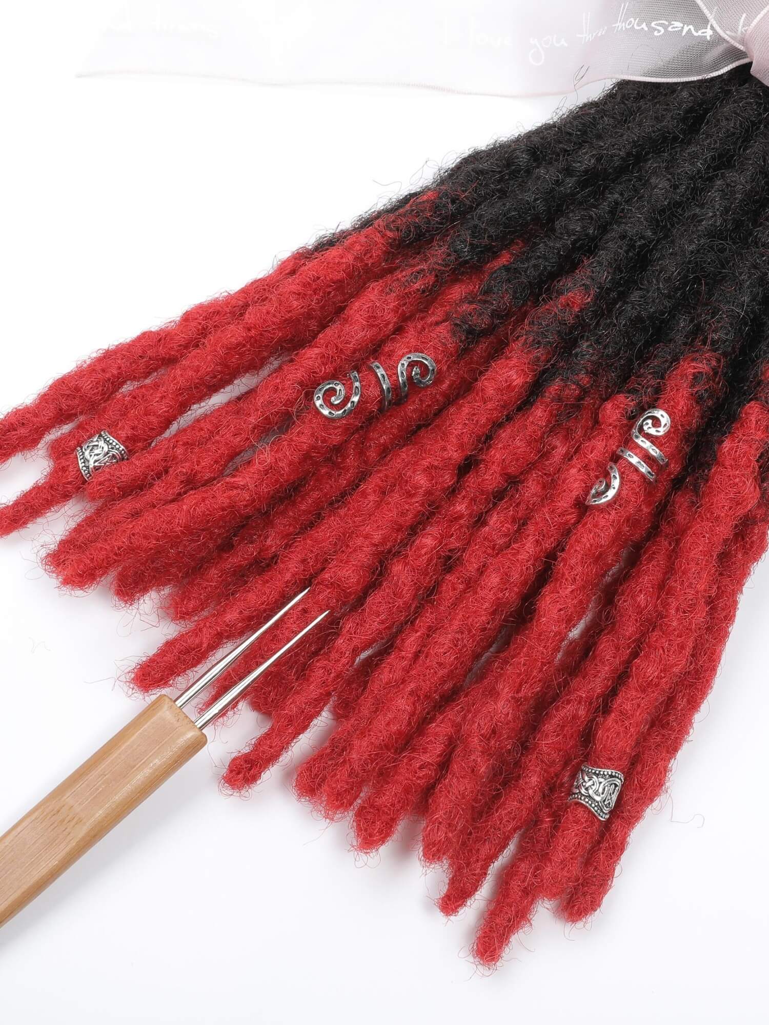 Ombre T1B/Red Tips Anwi Textured Human Hair Loc Extensions - Image 7