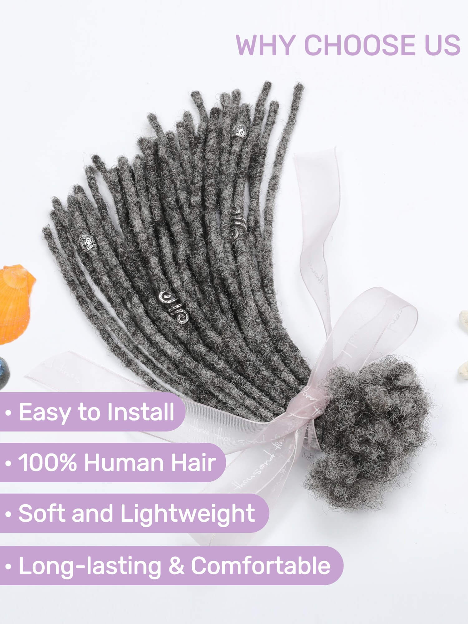 Salt and Pepper Standard Human Hair Loc Extensions - Image 3