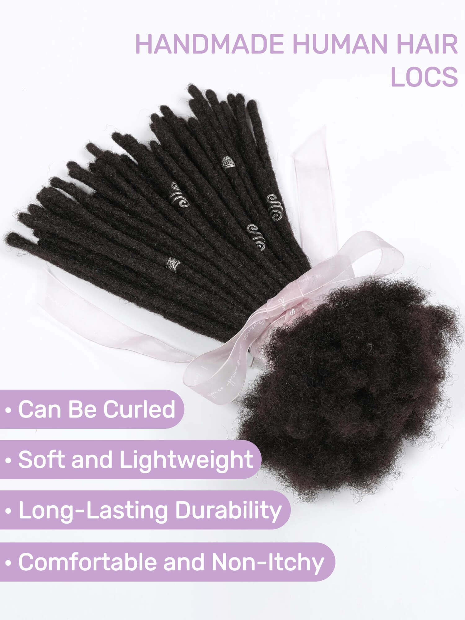 Standard Human Hair Loc Extensions - Natural Black Color - Image 4